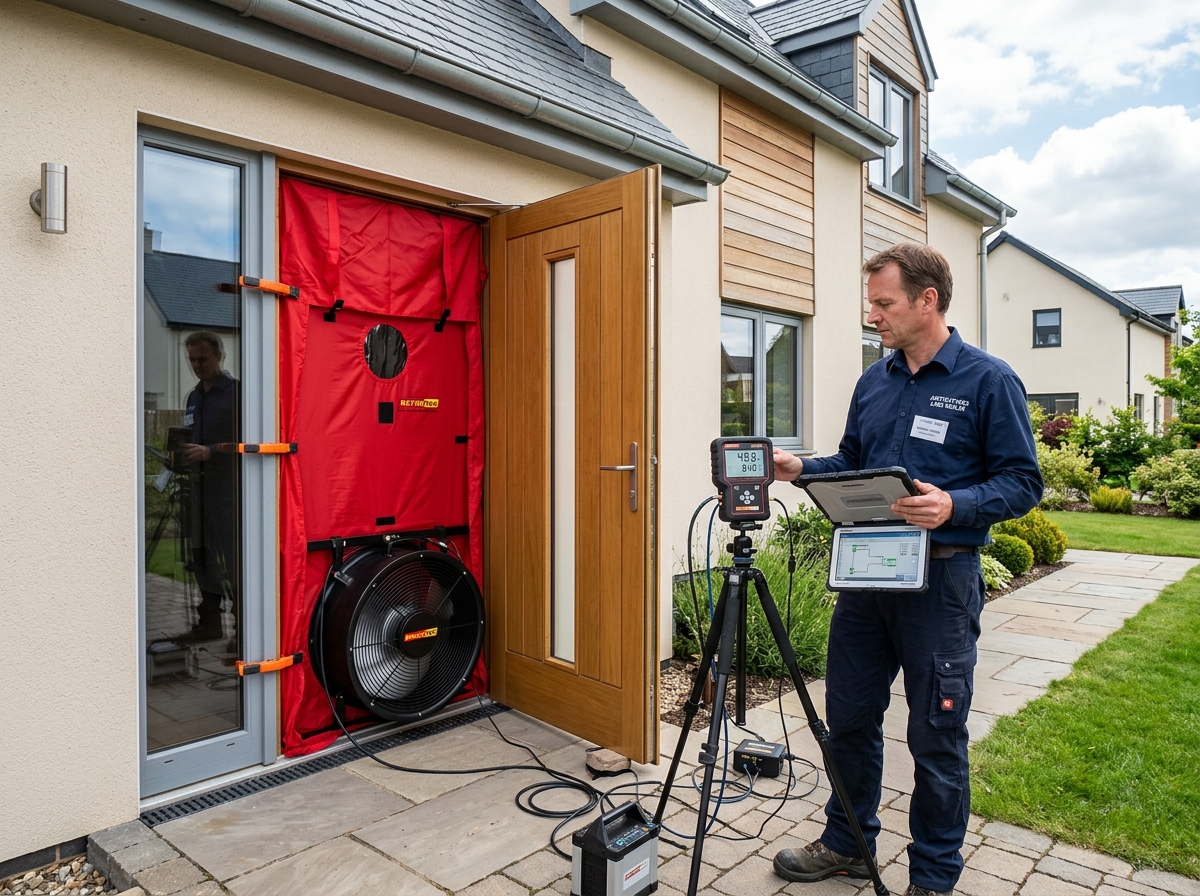 Blower Door Rahmen eingebaut in Tür